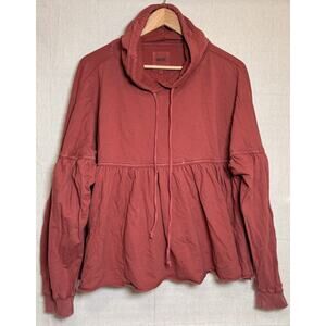 Aerie Hooded Peplum Sweatshirt Size Medium Hoodie Pullover Summer Burgundy